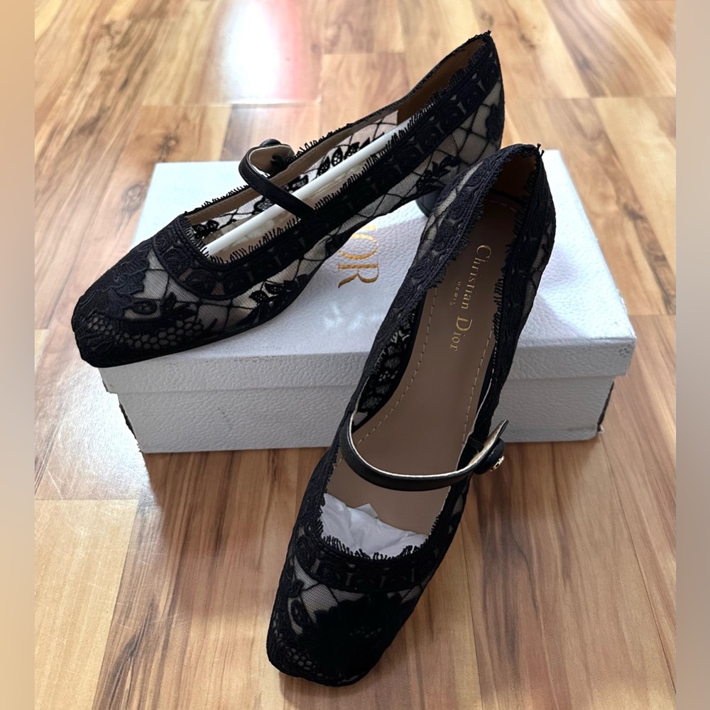 CHRISTIAN DIOR D-GRACE BALLET PUMP HEEL MARY JANE BLACK LACE EU-40 $1290 - Picture 4 of 13